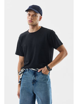 Snitch - Mens Black Textured Half Sleeves Casual T-shirt