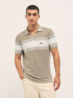 The Bear House - Mens Slim Fit Beige Cotton Casual Polo T-shirt