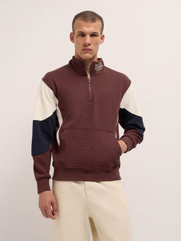 The Bear House - Mens Regular Fit Brown Cotton Blend Casual Sweatshirt