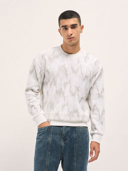 The Bear House - Mens Regular Fit White Cotton Blend Casual Sweatshirt