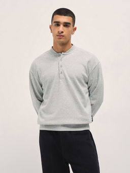 The Bear House - Mens Relaxed Fit Light Grey Cotton Blend Sweatshirt
