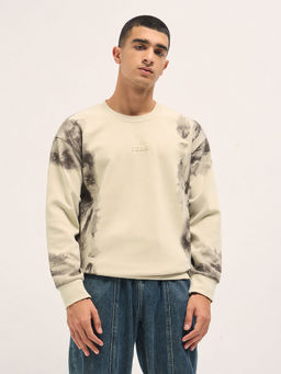 The Bear House - Mens Relaxed Fit Beige Cotton Blend Casual Sweatshirt