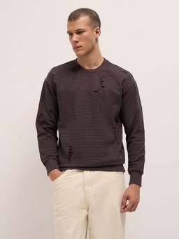 The Bear House - Mens Regular Fit Brown Cotton Blend Casual Sweatshirt