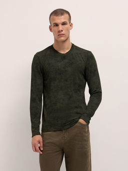 The Bear House - Mens Slim Fit Dark Green Cotton Blend Casual T-shirt