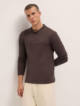 The Bear House - Mens Slim Fit Brown Solid Polyester Casual T-shirt