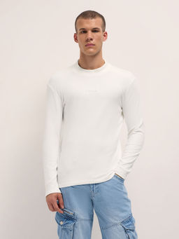 The Bear House - Mens Slim Fit White Solid Polyester Casual T-shirt