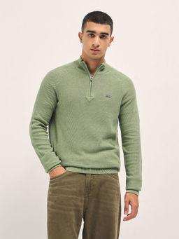The Bear House - Mens Regular Fit Green Cotton Blend Casual Sweatshirt