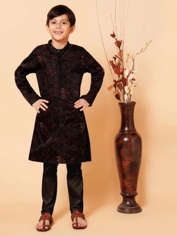 PICCOLO - Boys Black Organza Printed Kurta Pyjama (Set of 2)