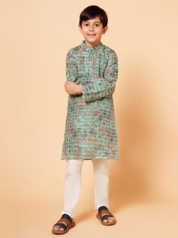 PICCOLO - Boys Green Kota Checks Kurta Pyjama (Set of 2)