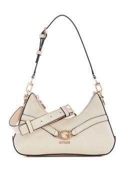 Guess - Off White Solid Dea Top Zip Handbag with Detachable Strap