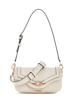 Guess - Off White Solid Dea Flap Handbag with Detachable Strap