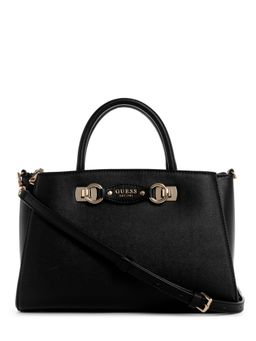Guess - Black Textured Mimina Girlfriend Satchel Bag with Detachable Strap