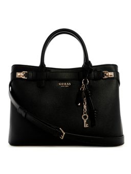 Guess - Black Solid Gregoria Large Satchel Bag with Detachable Strap