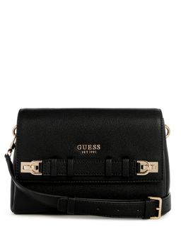 Guess - Black Textured Gregoria Flap Crossbody Sling Bag with Detachable Strap