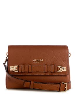 Guess - Cognac Textured Gregoria Flap Crossbody Sling Bag with Detachable Strap