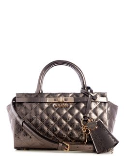 Guess - Pewter Quilted Idra Small Satchel Bag with Detachable Strap