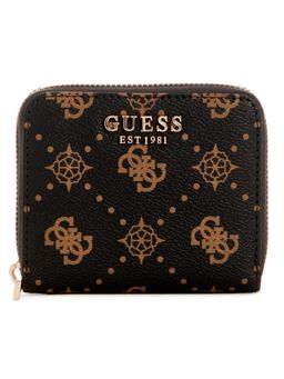 Guess - Espresso Logo Printed Silia Small Zip Around Wallet