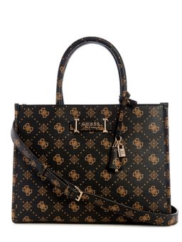 Guess - Espresso Logo Printed Silia Tote Bag with Detachable Strap