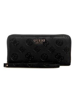 Guess - Black Logo Embossed Monogram Laurel Large Zip Around Wallet
