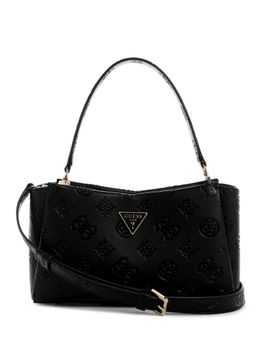 Guess - Black Logo Embossed Monogram Tisha Crossbody Sling Bag with Detachable Strap