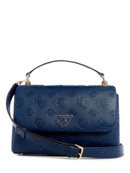 Guess - Midnight Logo Embossed Monogram Tisha Top Handle Flap Satchel Bag & Detachable Strap