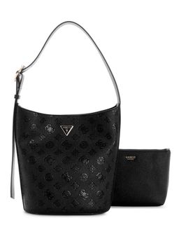 Guess - Black Logo Embossed Monogram Cresidia Handbag with Pouch