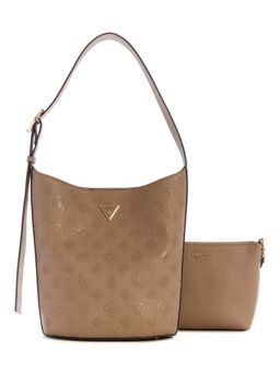 Guess - Dark Logo Embossed Monogram Cresidia Handbag with Pouch