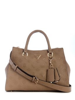 Guess - Dark Logo Embossed Monogram Cresidia Society Satchel Bag with Detachable Strap