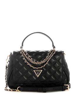 Guess - Black Quilted Giully Top Handle Satchel Bag with Detachable Strap