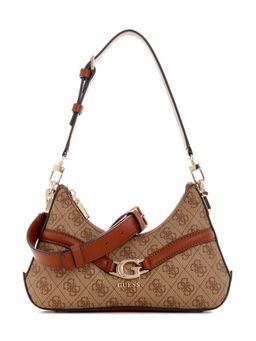 Guess - Brown Logo Printed Dea Top Zip Handbag with Detachable Strap