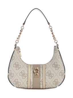 Guess - Dark Taupe Logo Printed Erenia Top Zip Handbag