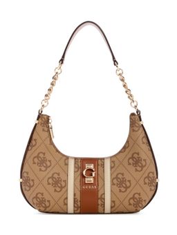 Guess - Brown Logo Printed Erenia Top Zip Handbag