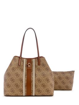 Guess - Beige Logo Printed Erenia Large Tote Bag with Pouch