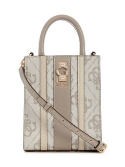 Guess - Dark Taupe Logo Printed Erenia Tote Bag with Detachable Strap