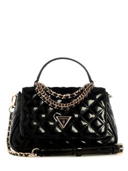 Guess - Black Quilted Giully Top Handle Satchel Bag with Detachable Strap
