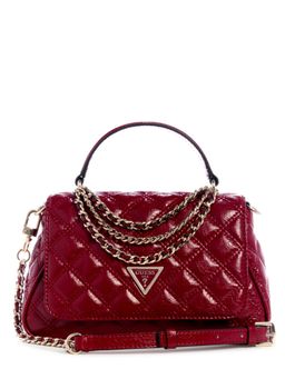 Guess - Red Quilted Giully Top Handle Satchel Bag with Detachable Strap