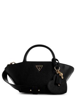 Guess - Black Textured Bolena Satchel Bag with Detachable Strap