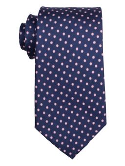 The Tie Hub - Navy Blue with Pink Polka 100 Perc Silk Necktie