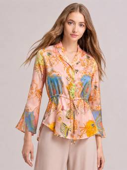SHAYE - Light Pink Printed Shirt with Adjustable Tie-Up Waist