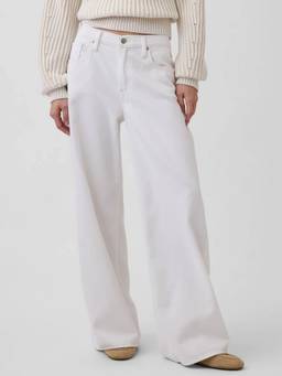 GAP - White Solid Baggy Fit High Rise Wide-Leg Jeans