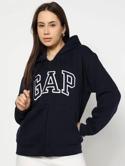 GAP - Navy Blue Logo Regular Fit Full Sleeve Zip-Front Sweatshirt