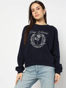 GAP - Navy Blue Logo Regular Fit Full Sleeve Sweatshirt