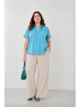 Virgio - Blue Solid Viscose Relaxed Fit Plus Size Shirt