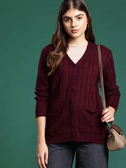 CAYMAN - Maroon Self Design Woollen Cardigan