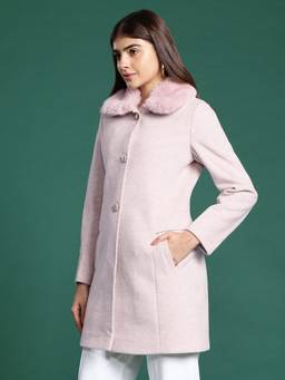 CAYMAN - Peach Knee Length Single-Breasted Overcoat