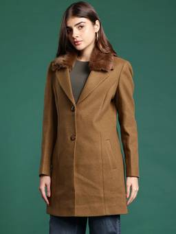 CAYMAN - Brown Notched Lapel Collar Knee Length Single Breasted Overcoat