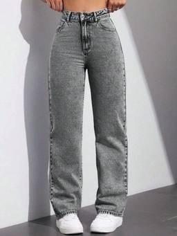 VBEAUTI - Grey Wideleg Streachable High Rise Jeans
