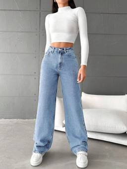 VBEAUTI - Blue Wideleg Streachable High Rise Jeans