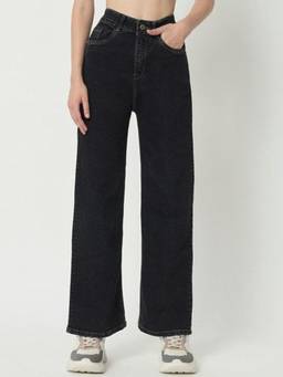 VBEAUTI - Black Wideleg Streachable High Rise Jeans