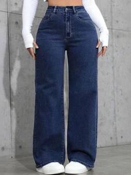 VBEAUTI - Navy Blue Wideleg Streachable High Rise Jeans